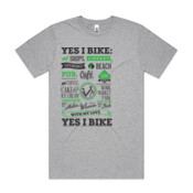 Yes I Bike Dark Grey and Green Duo Print - Mens Block T shirt