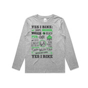 Yes I Bike Dark Grey and Green Duo Print - Kids Longsleeve Tee