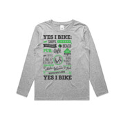 Yes I Bike Dark Grey and Green Duo Print - Kids Longsleeve Tee